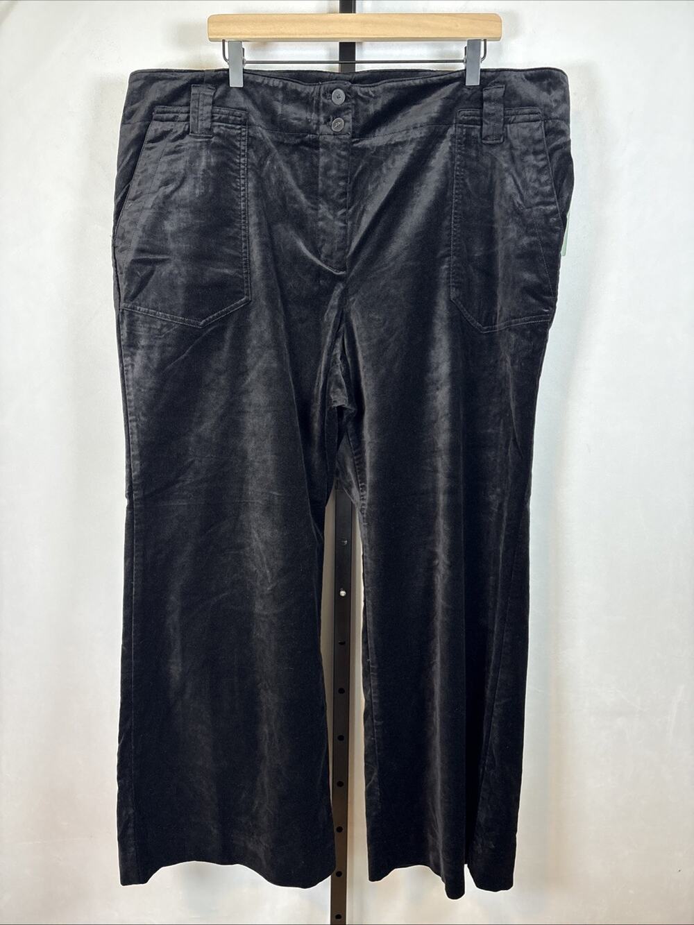 Anthropologie Maeve Velvet Bootcut Pants Womens 22W Black Pockets High Rise Boho